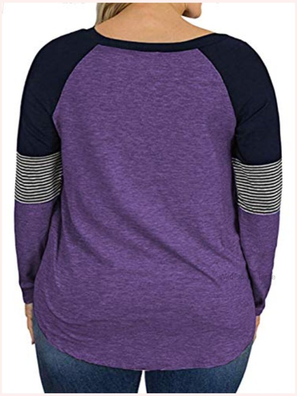 Plus Size Color Block Raglan Tunic T-Shirt Long Sleeve - Picture 2 of 6